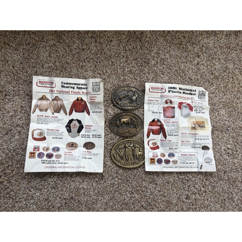 VTG 1980, 1981, 1982 Hesston National Finals Rodeo Collectors Cowboy Belt Buckle